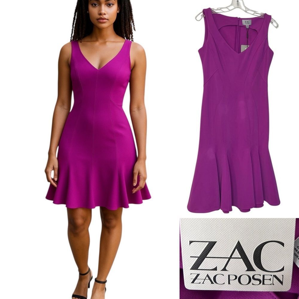 ZAC Zac Posen dress size 6 purple sleeveless stretch bodycon‎ tulip hem midi